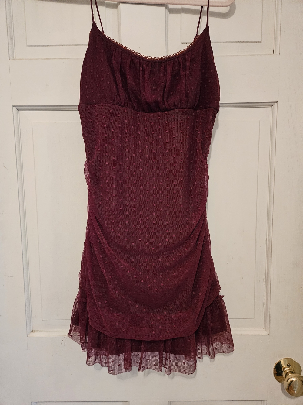Altar'd State Burgundy Polka Dot Slip Dress.